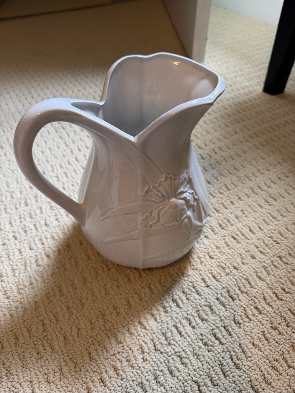 White Ceramic Floral Relief Pitcher